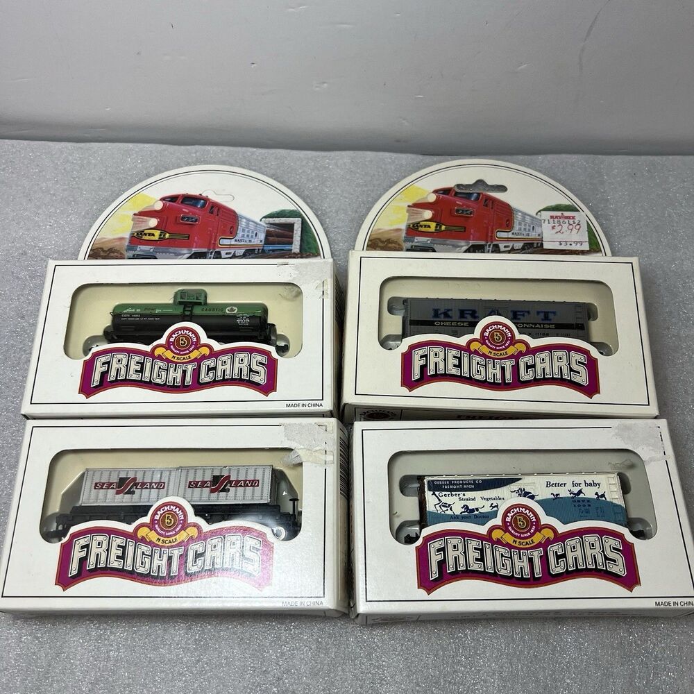 4 Bachmann N Scale Freight Cars 41' Old Time Wood Reefer Box Car Tank Car New